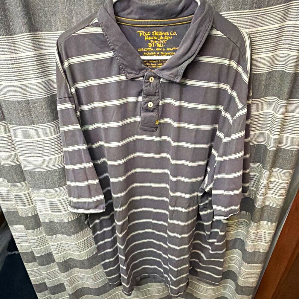 Vintage Polo Jeans Co Ralph Lauren Polo Shirt Mens 3XLT Gray Striped Big Tall